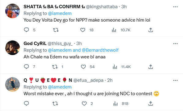 Twitter reactions to Edem's NPP post