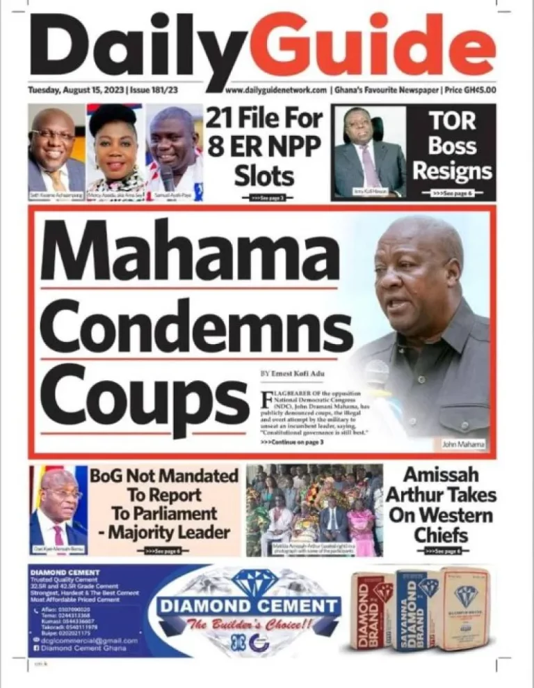 Newspaper Headlines: Tuesday, August 15, 2023 – InsightNewsgh.com