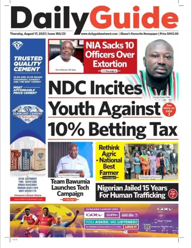 Newspaper Headlines: Thursday, August 17, 2023 – InsightNewsgh.com