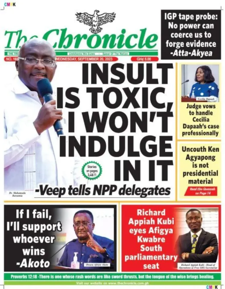 Newspaper Headlines: Wednesday, September 20, 2023 – InsightNewsgh.com